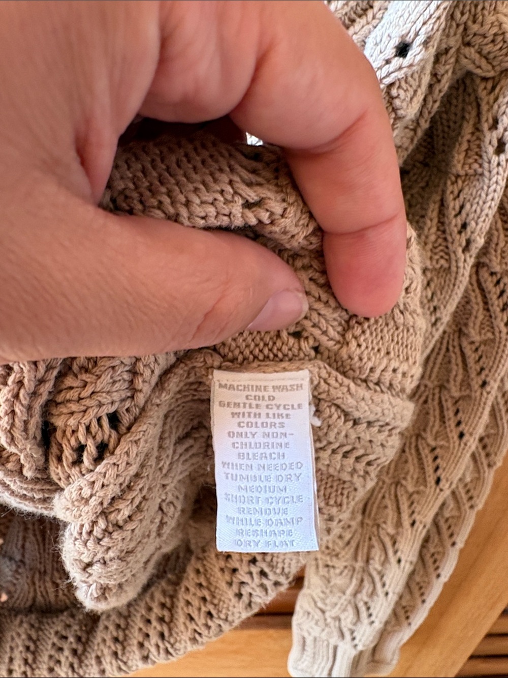 Charter Club Beige Openwork Knit Shawl-Collar Button Cardigan Petite Large - Picture 4 of 5